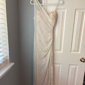 Morgan & Co. | Size 3/4 | Cream Dual Layer Prom Dress with Slit and Sequins